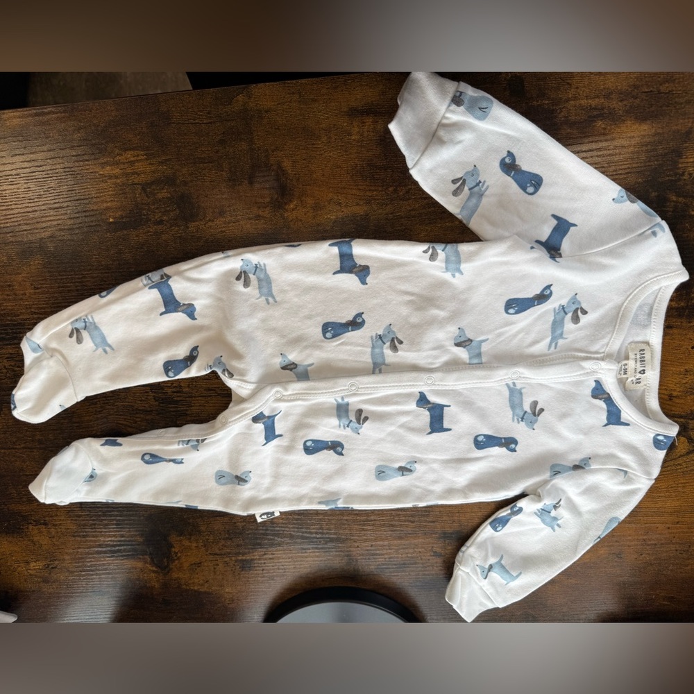 Rabbit and Bear Footies | 6-9 months‎ (blue dog puppy design)